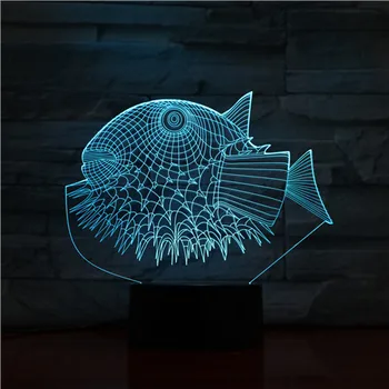 Рибата фугу 3D нощни светлини 3D USB LED лампа за домашни любимци 7 цвята промяна на тапети настолна лампа Начало Декор за деца приятел подарък 1457