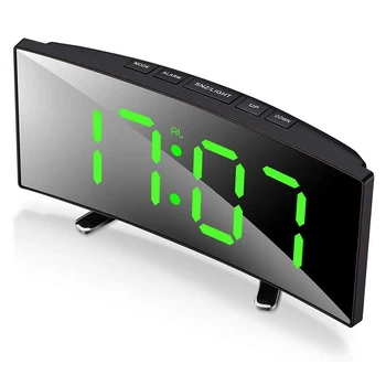 Digital alarm clock, 7 инча изогнул Dimmable цифров часовник Led Sn за детски спални, зелени часа на големи количества, облегченного Sma